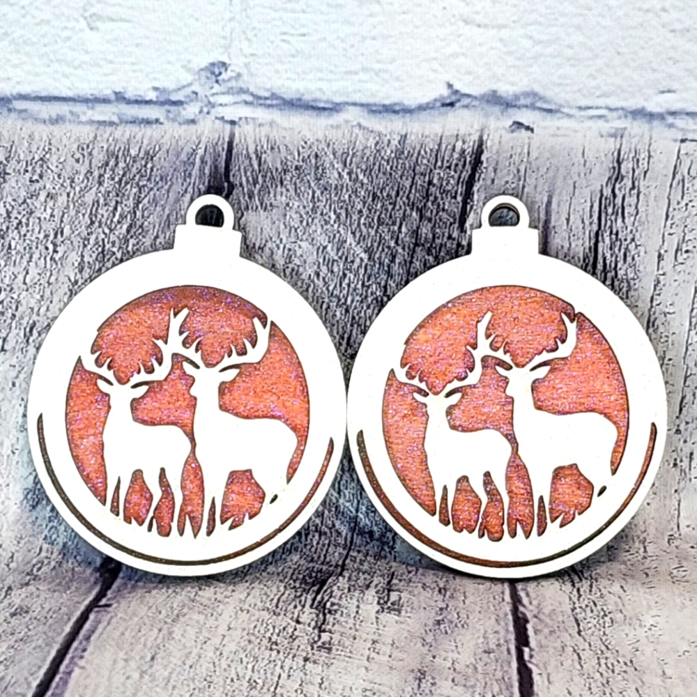 Custom wooden holiday ornaments, white & orange colors, 3 1/2" wide x 4" tall